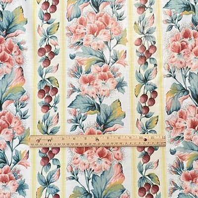 Tela de chintz vintage a rayas florales cerezo amarillo rosa por comprar Foto 1 de 4