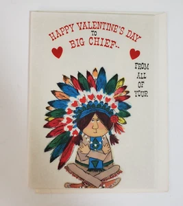 Vtg New Hallmark Accordion Native American Valentine's Greeting Card  w/E Chief - Picture 1 of 4