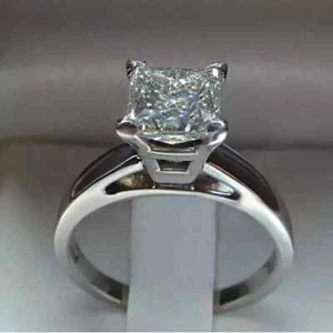 2Ct Princess Cut Lab Created Diamond Engagement Ring Solid 14K White Gold Finish - Picture 1 of 6