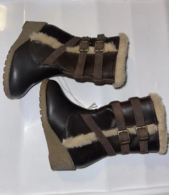 NEW Rachel Shoes Lil Windsor Toddler Girls Faux Fur Trim Boots 6M Brown - Image 1 of 4