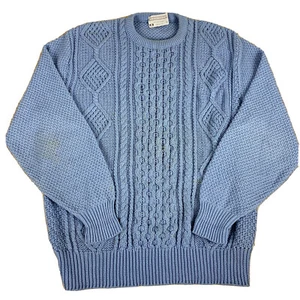 Lord Jeff Vintage Men's XL Light Blue Cotton Chunky Fishermans Knit Sweater - Picture 1 of 8