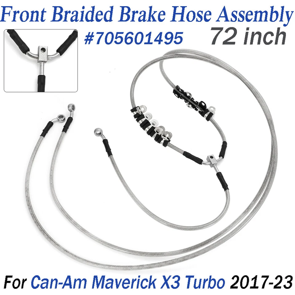 For Can-Am Maverick X3 Turbo 2017-23 72'' Front Braided Brake Hose Line Assembly - Image 1 of 4