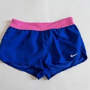 Nike Girl's Size L Athletic Shorts Pink Blue Running Nessa753 Soft Waistband EUC - Picture 1 of 3