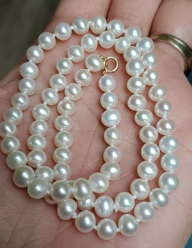 OFF WHITE COLLANA DI PERLE ORIGINALI CHIUSURA 14k ORO MASSICCIO PERLE BIANCO SPORCO