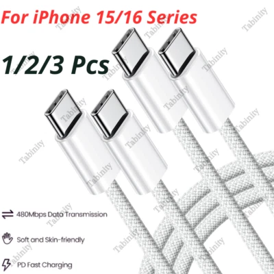 Cable cargador rápido tejido USB C a tipo C para iPhone 15 16 Pro Android cable PD Foto 1 de 4