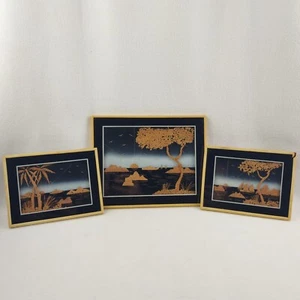 3 Japanese Framed and Matted Cork Collage Art 3D Dioramas Vintage Seascape Ocean - Picture 1 of 20