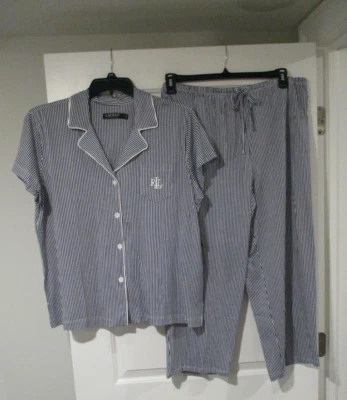 Pijama Lauren Ralph Lauren Feminino Clássico Listrado Azul Marinho Tamanho XL - Imagem 1 de 4