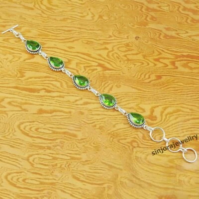 Peridot Gemstone 925 Sterling Silver handmade Adjustable Bracelet 7" to 8" - Image 1 of 4