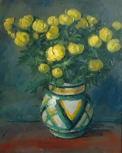 Viktor PIPAL (1887-1971) Stillleben mit Blumen und Schleiss Keramik Vase. - Picture 1 of 17