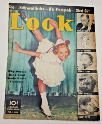 LOOK Magazine February 1, 1938 Hollywood Brides ~ War Propaganda ~ Stunt Girl - Image 1 of 4