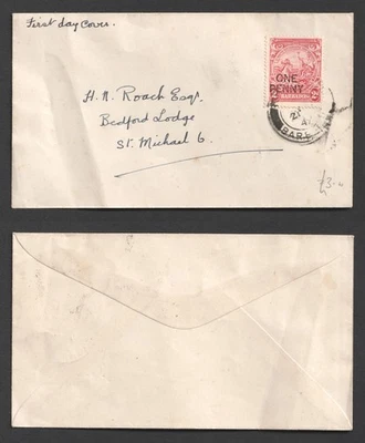 Barbados 1947 One Penny Surcharge on 2d Carmine FDC. First Day Cover. KGVI - Image 1 of 3