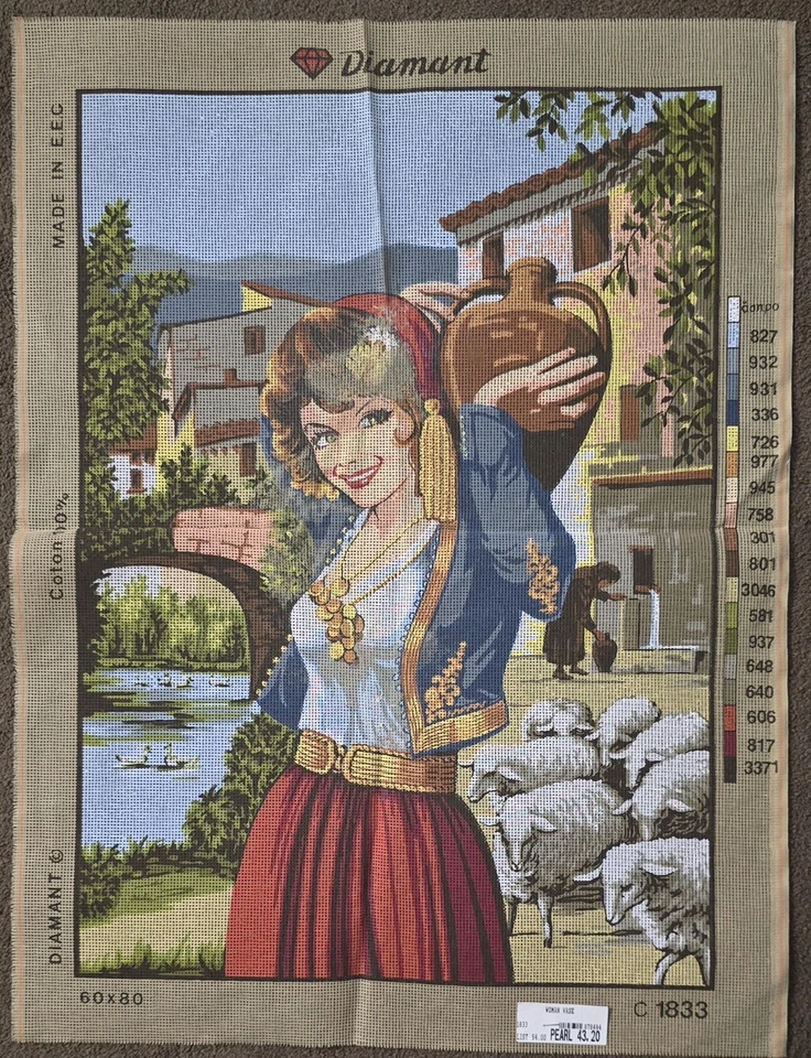 Needlepoint Tapestry Painted Canvas C1833 - Young Lady with Vase (24 X32) - Image 1 of 1