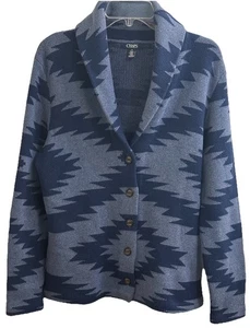 CHAPS Gr. (L) Strickjacke Pullover blau Azteken Southwestern Knopfleiste Schalkragen - Bild 1 von 9