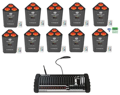 10) Rockville RockWedge LED Battery Lights+384 Channel Wireless DMX Controller - Image 1 of 4