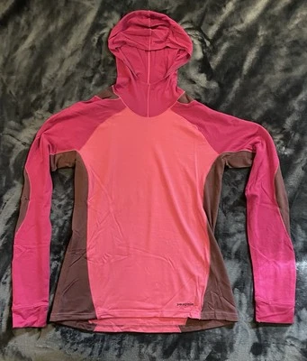 Patagonia Women's Large Hooded Pullover- Pink Color Block - Image 1 of 3