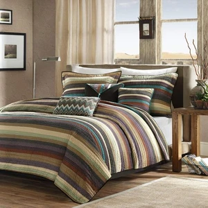 Madison Park Twin/Twin XL(68"x90"), Yosemite Stripes Purple/Teal - Picture 1 of 7