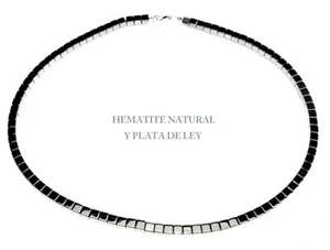 COLLAR de HEMATITE DADOS 4X4 mm. Nuevo. Plata de Ley. Anti estress largo 43 cm - Imagen 1 de 3