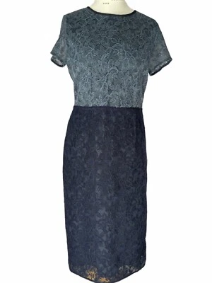 Next Alto 2 Tonos Azules Encajes Forrado Vestido Ajustado Uk16T Nuevo con Etiquetas H/I Ocasión de Boda* Foto 1 de 4