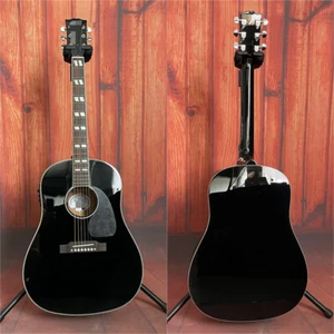 Guitarra Eléctrica Acústica Negra J-45 Tapa de Abeto Sólido 6 Cuerdas Diapasón de Palisandro - Imagen 1 de 8