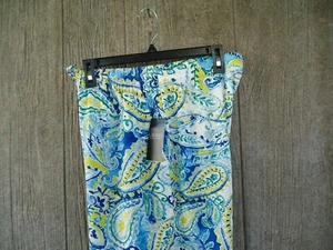 NWT Lauren Ralph Blue White Gold Paisley Drawstring Pants M $125 Summer Washable - Picture 1 of 9