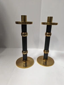 Par de Candelabros Cónicos Ambrosia Gótico MCM Latón Verde De Colección 10" India - Imagen 1 de 13