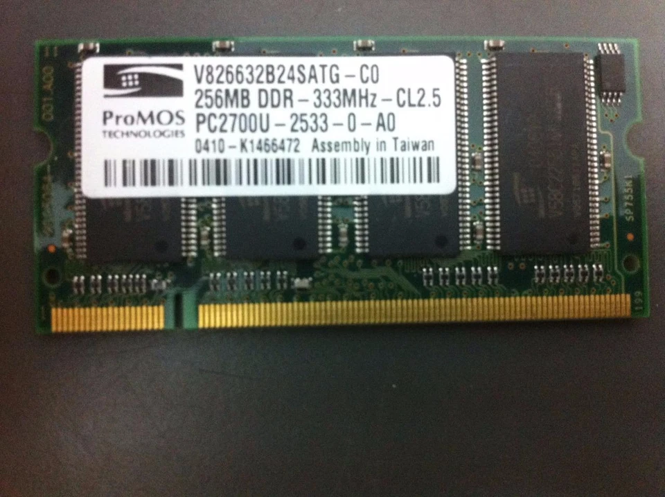 ProMOS P/N: V826632B24SATG-C0, 256MB, DDR-333MHz-CL2.5, IBM FRU: 31P9831 DIMM - Image 1 of 1
