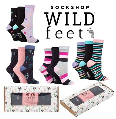 Womens Gift Boxed Socks Bamboo, Patterned, 3 Pairs Size 4-8 - SOCKSHOP Wild Feet