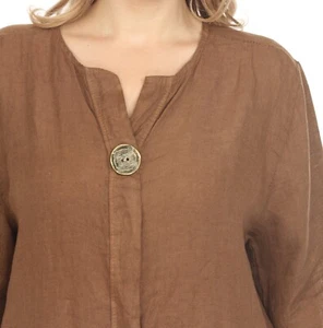 Flair Flaunt RUST BRONZE BUTTON 3/4 ROLLUP SLEEVES TOP Sz S/M Nwt - Picture 1 of 4