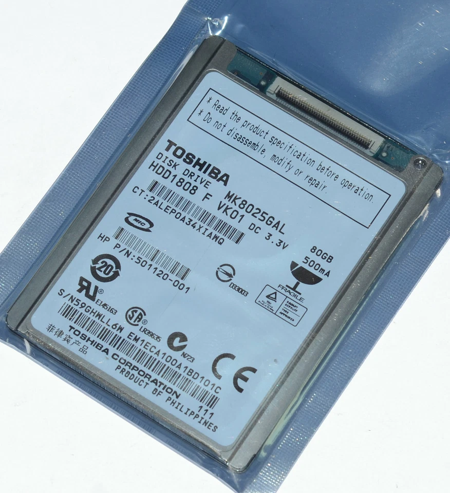 1.8" 80GB ZIF PATA HARD DRIVE HDD1818 MK8025GAL for macbook air Rev A1237 #AM - Image 1 of 4