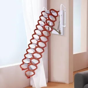 12 Steps Attic Ladder Folding Loft Ladder Wall Mounted Pull Down Attic Stairs - Picture 1 of 21