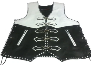 Motorcycle Leather Vest Big Sizes Rider Touring Braided Club Leather Biker Vest - Picture 1 of 3
