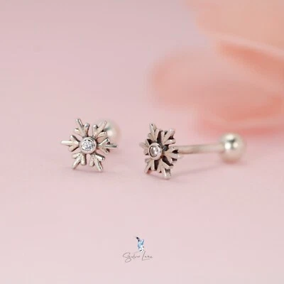 Pendientes de plata de ley 925 copo de nieve tornillo bola trasero, pendientes de cartílago Foto 1 de 3