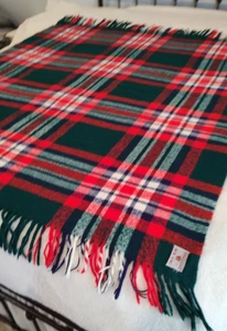 Vintage Troy Robe Unisex Navy Green Red Wool Plaid Winter Blanket Sz 53" x 60" - Picture 1 of 7