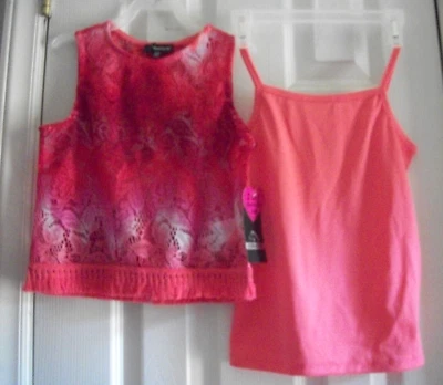 JORDACHE 2 piezas. CAMISA TOP Y CAMI 6-6X para niña joven encaje flecos "BONITA EN ROSA" Foto 1 de 4