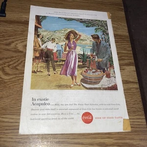 Anuncio publicitario impreso vintage de Coca-Cola - 1957 en Acapulco exótico - Imagen 1 de 2