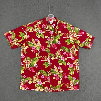 Camisa Aloha Republic Para Hombres XL Roja Floral Hula Niña Algodón Hawaiano Aloha Informal Foto 1 de 4