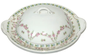 Bassett Limoges Austria Domed Lidded Round Dish Pink and Blue Floral 8.5 in - Picture 1 of 10