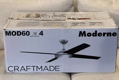 NEW Craftmade Moderne 60" White Ceiling Fan w/LED Light - White Blades (MOD60W4) - Image 1 of 4
