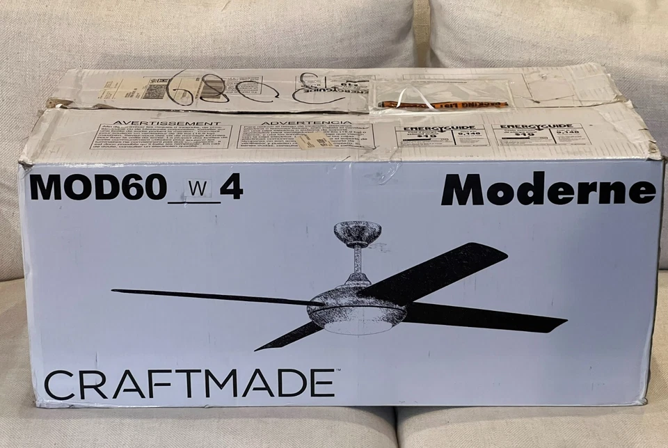 NEW Craftmade Moderne 60" White Ceiling Fan w/LED Light - White Blades (MOD60W4) - Image 1 of 4