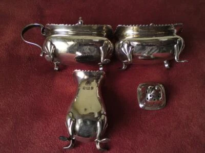 E S Barnsley Edwardian Sterling Silver Condiment pepper shaker salt mustard pot - Image 1 of 4