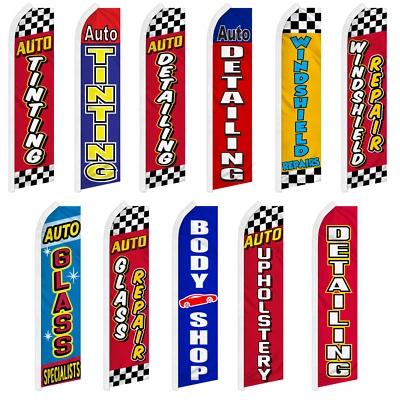 Auto Body Advertising Feather Flag Flutter Swooper Sign Banner Mechanic Services - Image 1 of 3
