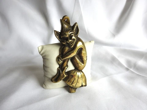 Vintage Brass Cornish Pisky -  Pixie Good Luck Solid Brass Door Knocker Cover