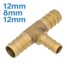 Brass 12mm - 8mm - 12mm 3 Way Barbed Tee Splitter Fitting Tubing Hose Connector