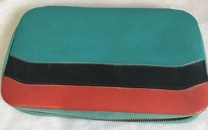 Vintage Ladies Leather Case Travel Manicure & Pedicure Set Blue Black Red - Picture 1 of 5