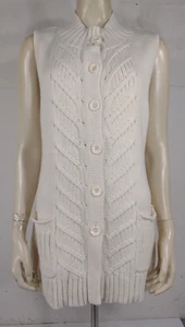 Beth Bowley ivory off-white cotton blend button front sweater vest ladies Large - Picture 1 of 8