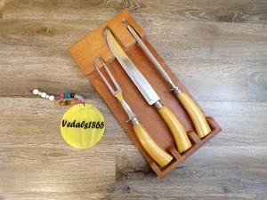 Hohlschliff Vintage Besteck Set Butterscotch gelb Backen leichte Griffe Holz Tablett - Bild 1 von 14