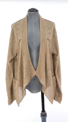 Cárdigan Suéter 360 Mezcla Lino Cascada Lagenlook Asimétrico Beige Talla S Foto 1 de 4