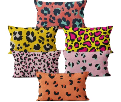 Leopard Print Retro Loud Funky Colors Cushion Cover Pillow Case Home Decor Linen - Image 1 of 4