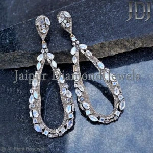 Natural Pavé de Diamante Piedra Luna Preciosa Pendiente 925 Plata Joyería - Imagen 1 de 11