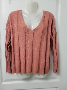 Hippie Rose Large Low V Neck Sweater Dark Rose Cable Knit Cotton Acrylic - Picture 1 of 7